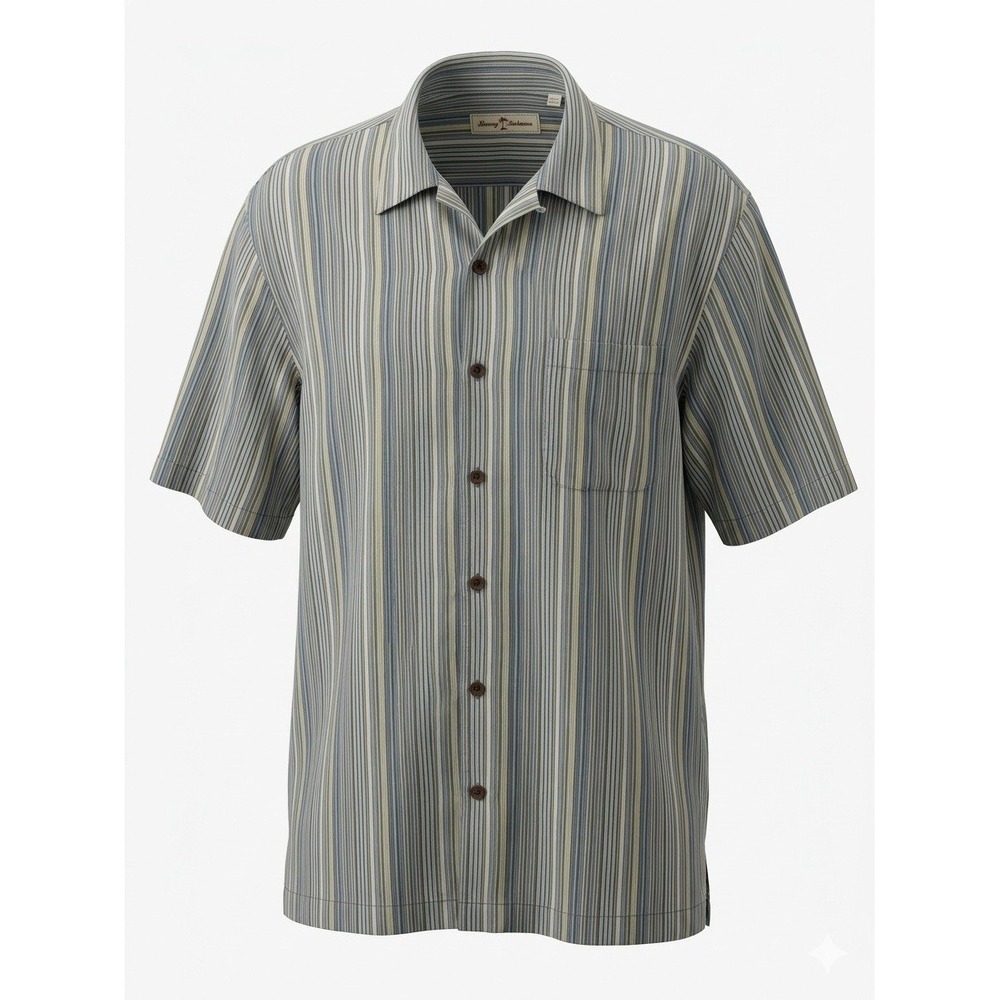 VINTAGE Tommy Bahama Shirt Mens XL Silk Striped Casual Short Sleeve Camp Button - Picture 1 of 7